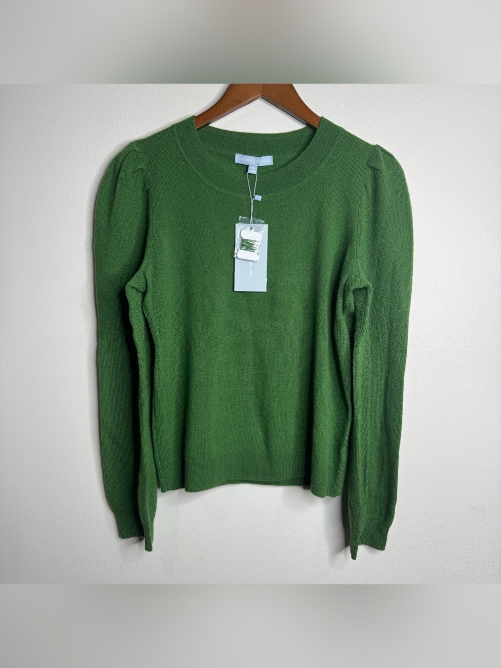 NWT Antonio Melani Green 100% Cashmere Puff Sleeve Crewneck Sweater Medium